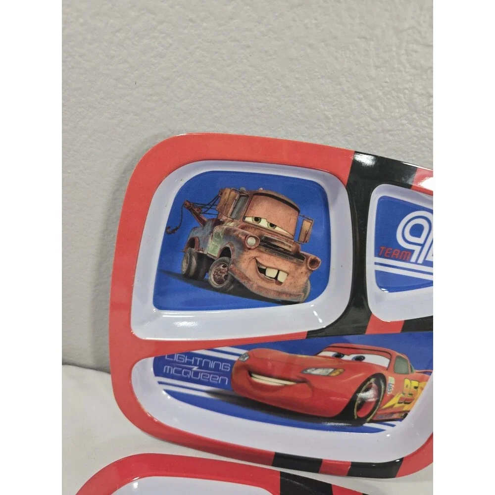 Zak! Designs Set of 2 Divided Plates Cars Lightning McQueen Mater 3 Compartments